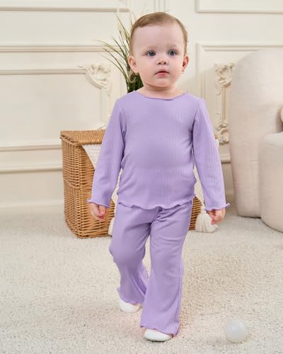 Willow Dance 1-5Y Kids Toddler Baby Girl Ribbed Knitted Cotton Long Sleeve T-Shirt Tops Pants Outfits 2pcs Set Fall Clothes2