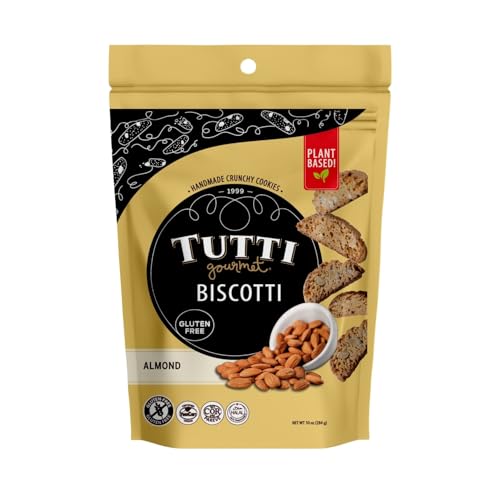 Tutti Gourmet Gluten Free Almond Biscotti, 9.9 oz (283g) Resealable Cookie Bag – Vegan and Halal Snacks