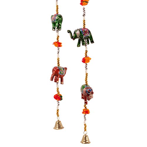 Craftvatika Set Of 2 Decorative Elephant Door Hangings | Handmade Decorative Wall Hanging With Bead & Brass Bell | Indian Handicrafts Gift For Mother Mom | Home Decoration #TOP2