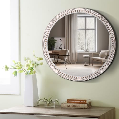 24 inches Decorative Round Wood Mirror with Bead, Rustic Farmhouse Circle Mirrors for Wall Decor, Living Room, Entryway, Bathroom Over Sink - Image 6
