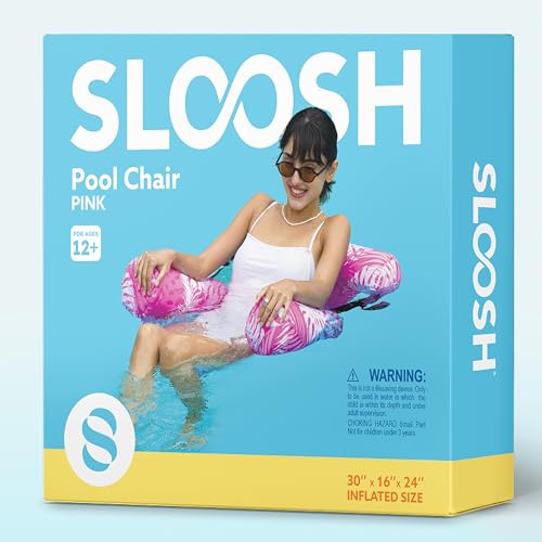 SLOOSH Luftmatratze Pool Wasser für Erwachsene, aufblasbarer Sessel, schwimmende Hängematte, aufblasbare Wasserstühle und Pool Flöße für Sommerpartys, Pool- und Strandspaß, Rosa Blätter