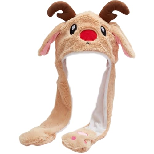 Wedhapy Mütze Mit Beweglichen Ohren Flauschige Weihnachtsmütze in...