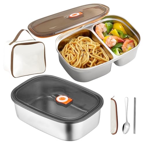 Fiambrera de acero inoxidable 316 con bolsa térmica, 2 fiambreras con compartimentos, caja bento de 1,2 L + 1,7 L con cubiertos, fiambrera portátil para escuela, oficina, exterior, adolescentes y