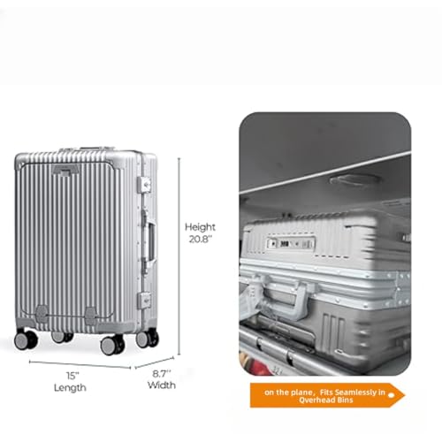 Zipperless Luggage,Travel Carry On Luggage,Front Opening Zipperless Aluminum Frame Suitcase,TSA Lock, 360° Spinner Wheels,USB Port, Cup & Phone Holder (Silver, 20.8inch)2
