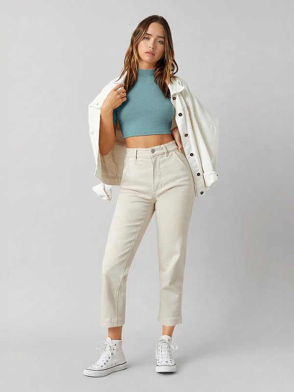Image of Dream Beauty Fashion Women's High /Turtle Neck Short Sleeves Stylish Casual Crop Top, 17 Inches