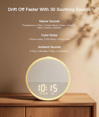 Narelu Sound Machine - Alarm Clock White Noise Sound Machine for Sleep, Night Light, 30 Soothing Sounds, 10 Gentle Alarms, Sleep Timer, Screen-Free Sleep Routine for Adults, Travel, Nightstand, Office — view 4
