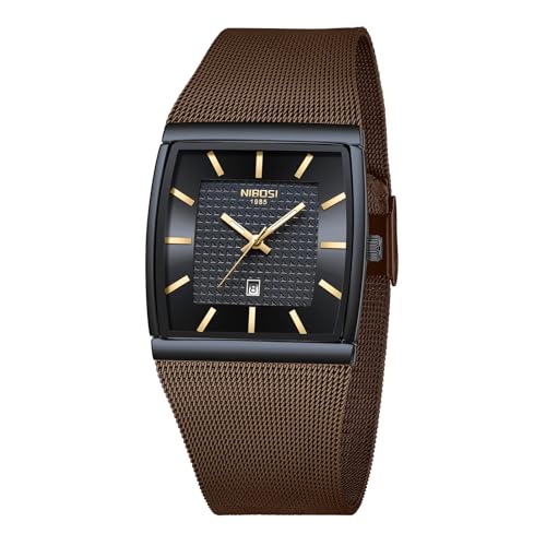 NIBOSI Montre-bracelet pour homme, montres-bracelets pour hommes, luxueuse, militaire, étanche, quartz analogique, carrée, montre-bracelet pour hommes avec...