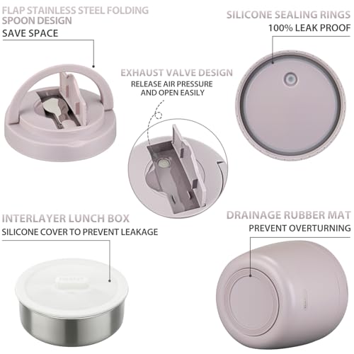 Image of wiwens Thermo Food Jar for Hot Food Adults 32OZ Soup Thermo Lunch Containers Wide Mouth Vacuum Insulated Stainless Steel Leakproof Bento Box with Spoon (Purple)