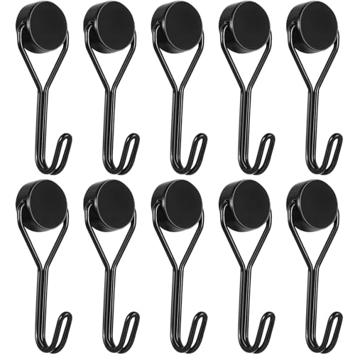 BieMian 10 Pcs Extra Strong Magnetic Hooks Heavy Duty, 11 lbs Black 180 Degree Swing Magnet Hooks for Hanging in Camping Kitchen Cruise Ship Essentials Van Accessories