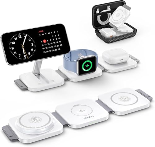 JARGOU 3 in1 Faltbare Ladestation für Apple, Ladestation Apple Watch und iPhone, Magnetisches Ladegerät für iPhone 17 Pro Max 16 15 14 13 12, Wireless Charger für Apple Watch Series, AirPods Pro 4 3 2
