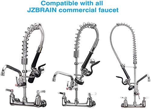 JZBRAIN Pre Rinse Spray Valve Commercial Faucet Sprayer Head 1.42 GPM High Pressure Dish Sprayer Nozzle with Hand Pull Down Sprayer Chrome Brushed (Black)