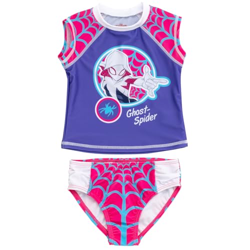 Marvel Spider-Man Spider-Gwen Girls UPF 50+ Rash Guard & Bikini Bottom Swimsuit Set Toddler to Little Kid