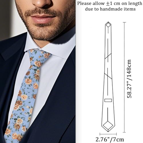 Image of Cotton Floral Ties for Men 2.76 inch Men's Skinny Tie Linen Flower Printed Neck Tie for Wedding Dating Party