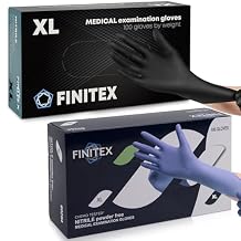 قفازات FINITEX المصنوعة من النتريل للاستخدام مرة واحدة - سوداء، 5 مل، 100 قطعة وأرجوانية، 3.2 مل، 100 قطعة