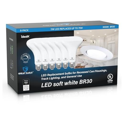 Great Eagle Lighting Corporation BR30 LED Bulb, 11W (75W Equivalent), 850 Lumens, 3000K Soft White Color, for Recessed Can Use, Dimmable, and UL Listed (Pack of 6)