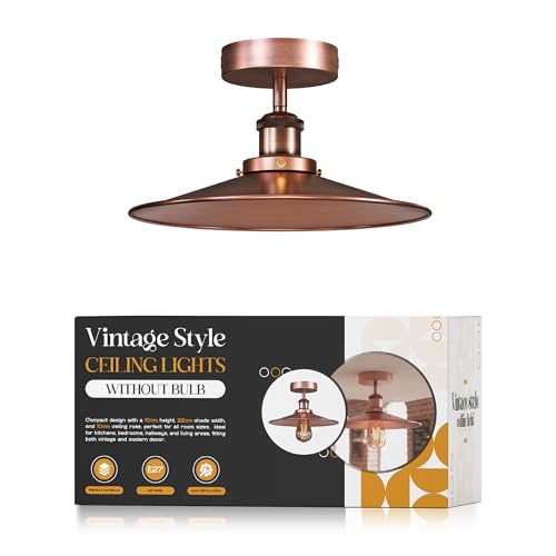 LEDSone Lampada da soffitto con base E27 da incasso in metallo a forma piatta industriale vintage con paralume in rame