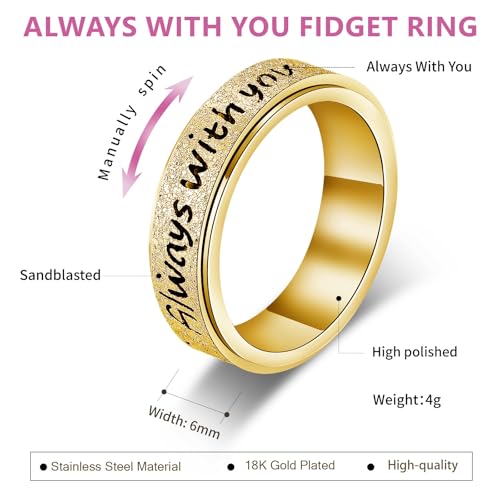 Fidget Spinner Ring for Women - Always With You Mother's Day for Mom Rotating Elegant Stainless Steel Anxiety Relief Jewelry, Birthday Chrismas for Daughter Granddaughter Mom Wife Sister Friends (Gold, 8) by LuckyAmor - Image 6
