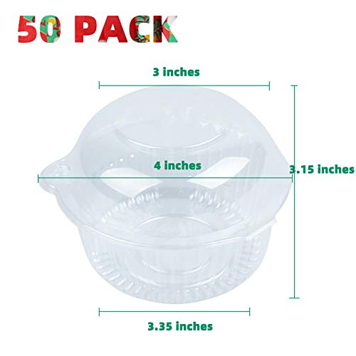 50 Pack Single Individual Cupcake Boxes, Disposable Clear Plastic Dome Cupcake Containers for Sandwich Hamburgers Fruit Salad Party Favor Stackable Cake Holder Muffin Case Cups Pod.