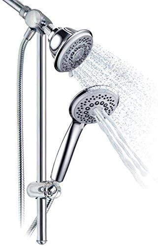 HotelSpa Instant-Mount Drill-Free Height/Angle Adjustable 30-Setting SpiralFlo 3-Way Shower Head/Handheld Showerhead Slide Bar Combo