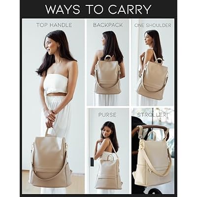 MIA + SOPHIA Leather Diaper Bag Backpack with USB Charging port, Changing Pad, Stroller Straps (Beige Mia)