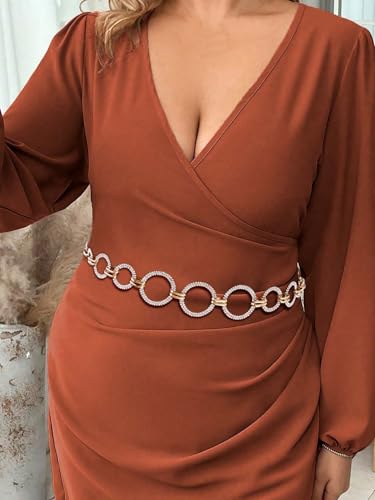 Abien Gold Rhinestone Chain Belt Gold Circle Waist Chain Belts Sparkle Waist Accessories for Women Dresses4