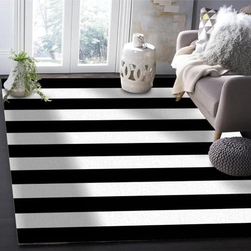 Alfombra a rayas en blanco y negro JGGXHM de 80x230cm para pasillo y cocina 4