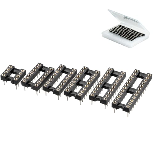 CHIPNEW 6-in-1 Narrow Body 2.54MM DIP IC Sockets Kit,Machined Sockets Round Hole Round Pin Solderable,Breadboard and PCB Compatible,for OP-AMP, IC, MCU Straight Socket...6Types:8P/14P/16P/18P/20P/24P