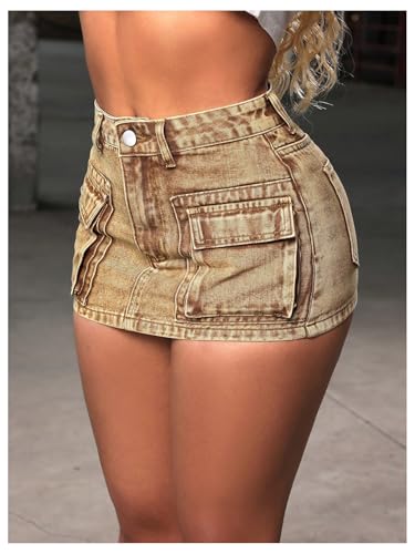 Floerns Women's High Waisted Cargo Denim Skirt Bodycon Mini Jean Skirts with Pocket2