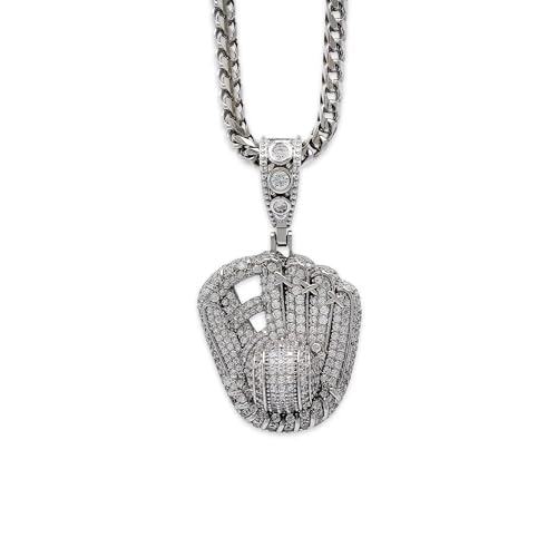 Silver Baseball Glove Pendant Necklace - 925 Sterling Silver with Cubic Zirconia Stones - Optional 2.3mm Franco Chain - Baseball Player Jewelry