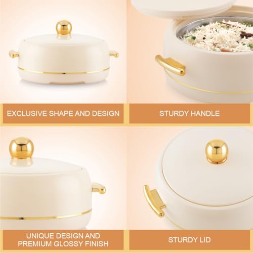 Image of Modware Atlantis Casserole 1500ml Elegant Design Premium Hot Pot, Retains Temperature for Hours, Insulated Inner Steel Casserole for Roti, Hot Box for Home, Chapati Box, Serving Bowl with Lid (Ivory)