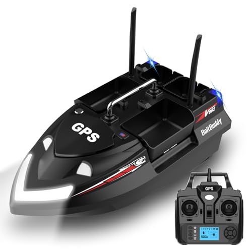 4 Boxes RC Bait Boat for Fishing with 6.6lbs Load Capacity, 18000mAh Battery & Dual Motor&Antena for...