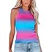 Xmiral Canotta da Donna Casual a Costine Senza Schienale Slim Fit Canotta con Stampa Sfumata Canotta Maglie Lunghe Eleganti (S,Cielo Blu)