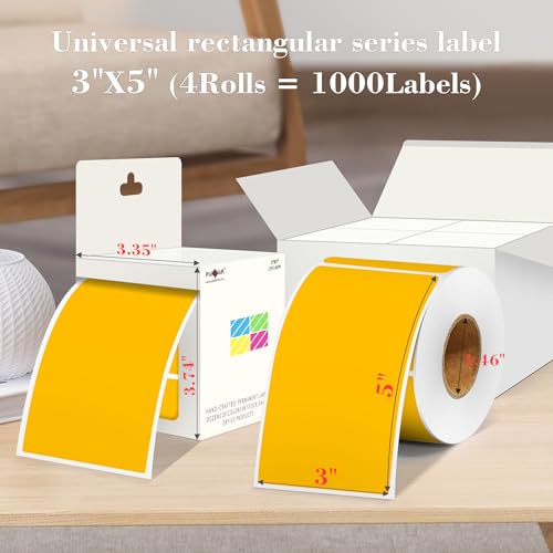 PARLAIM 3x5 inch Rectangle Color Code Stickers, 1000PCS 4 Rolls Square Adhesive Inventory Label, Fluorescent Orange