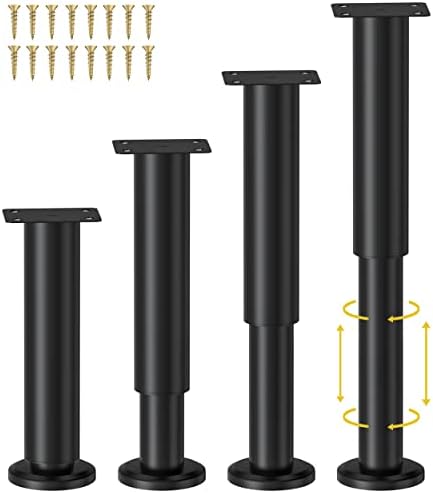 Wlrrcwdttc 4 Pcs Adjustable Height Bed Support Legs for Bed Frame/Bed Center Slat, Metal Adjustable Furniture Legs 7.08-12.2 inch for Bed/Sofa/Cabinet/Couch/Dresser/Table -Heavy Bed Replacement Legs