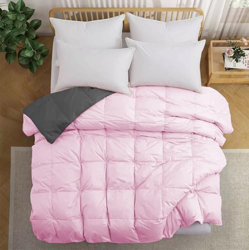 Image of Fluffy 600 GSM Winter Comforter Double Bed Size 90 inchX100 inch - 600 GSM Heavy Winter Quilt Microfiber Rajai /Duvet /Blanket Super Soft Double Bed - Baby Pink /Dark Gray Color