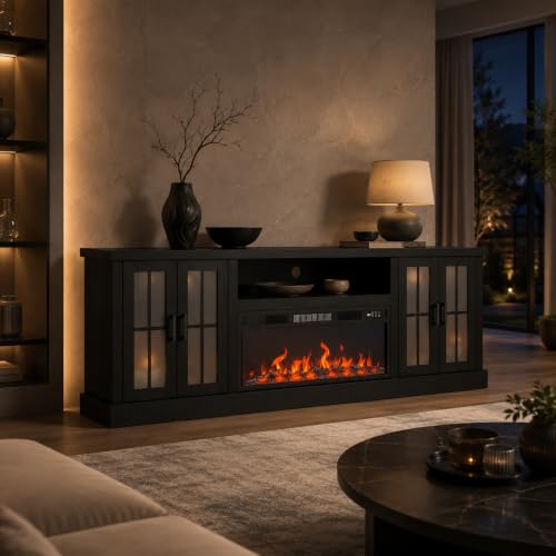 87-Inch Black Fireplace TV Stand