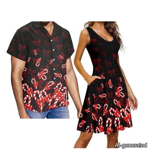 Image of Dreaweet Summer Dresses for Women A-Line Sleeveless Flowy Sun Dresses,Men's Casual Button-Down Shirts,Couple Matching Outfits
