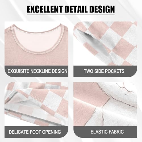 Checkerboard Plaid Bow Adorned Bunny Pajama Set Short Sleeve PJS 2 Piece Summer Pajamas Shorts Sets Cotton 5Y4