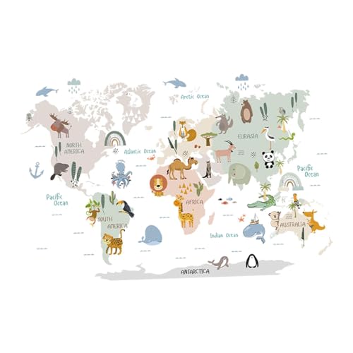 yuksok Animal World Map Wall Stickers Wall Decor PVC Decorations Wall Decals Wall Murals for Baby Room,Children Nursery,Kids Bedroom