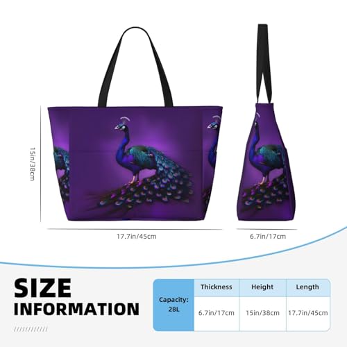 Purple Peacock Pattern Large Capacity Foldable Tote Bag Women Beach Tote Bag Handbag Gym Bag Travel Shopping Bag4