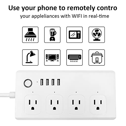 Smart Power Strip, Wifi Surge Protector Compatible With Alexa & Google Home, Smart Plug With 4 Usb Ports & 4 Ac Outlets, Voice And Remote Control & Timer Schedule, 5Ft Extension Cord #TOP3
