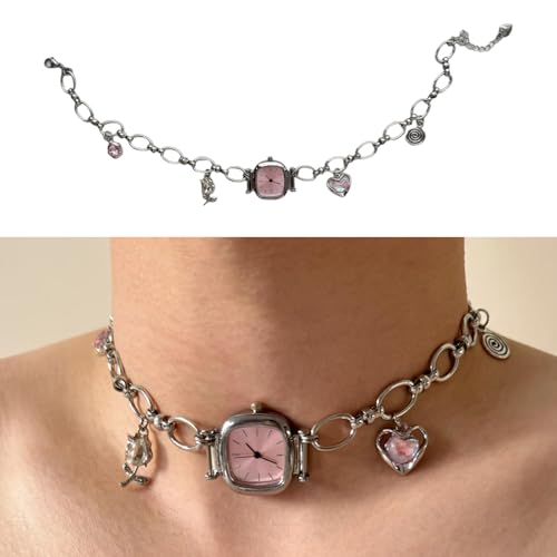 Montre de poche industrielle avec chaîne de clavicule, bijou rétro