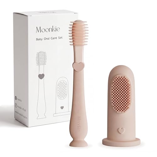 Image of Moonkie Baby Finger Toothbrush Tongue Oral Cleaner Kit for 3 Months +, 2 Pcs (Blush)
