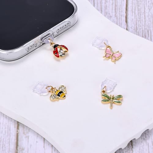 IMNEXT2U Dust Plug Charms Type C for E-Reader Kindle, Anti Dust Charms for Phone E-Reader Lover Butterfly, Dragonfly, Beetle, Bee