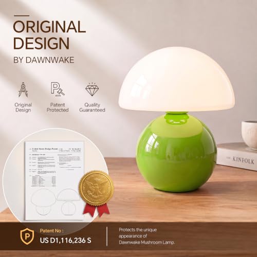 Image of Dawnwake Mushroom Lamp Table Lamp for Bedroom-Small Desk Table Lamps,Green | 8.7 inch Mid Century Modern Table Lamps for Living Room Bedroom Decor,Cute Ceramic Lamps for Mushroom Home Room Decor,Glass Shade