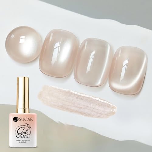 UR SUGAR Gato Magnético Eye Esmalte Semipermanente，15ml Dorado Efecto Ojo de Gato Glitter Cristal Esmalte Uñas Brillante Pintauñas Semipermanentes Nail Art