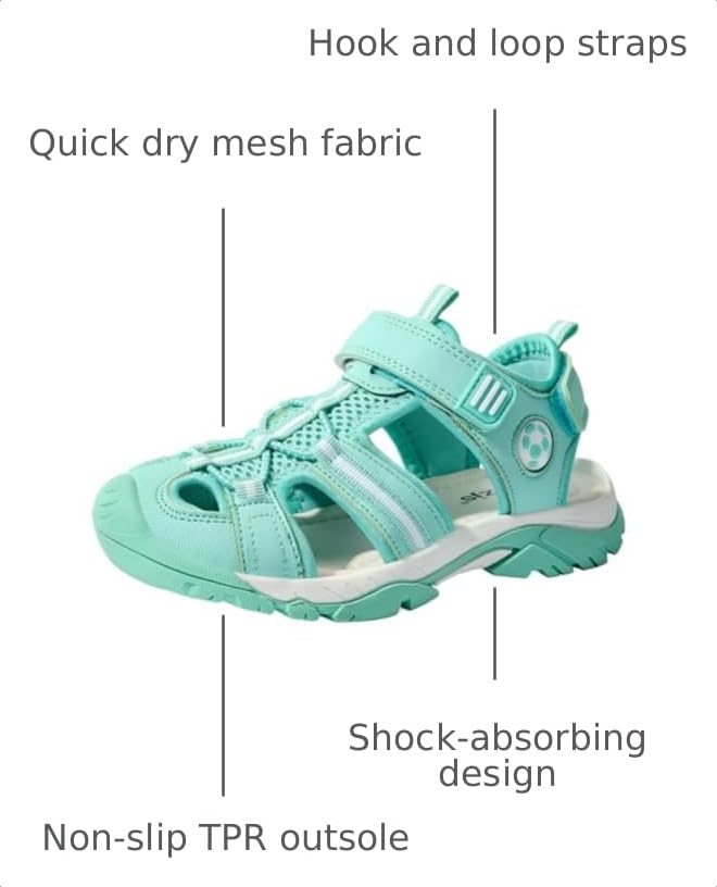 Image of TZJS Girls Boys Sandals Kids Closed Toe Outdoor Hiking Sandal Lightweight Athletic Adjustable Straps Summer Shoes for Toddler /Little Kid