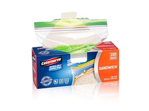 Plastic Sandwich Bags – Zip Food Bags – Transparent Lunch Bags with Ziplock Closure – 100 pcs Small Snack Bag – 7 x 8-inch Freezer Bags – Non-BPA Plastic – Reusable Sandwich Bags for School and Work