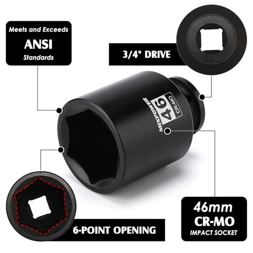 Image of MIXPOWER 3 /4 inch Drive Deep Impact Socket, 46mm, CR-MO, Metric, 6 Point, Axle Nut Impact Grade Socket for Easy Removal