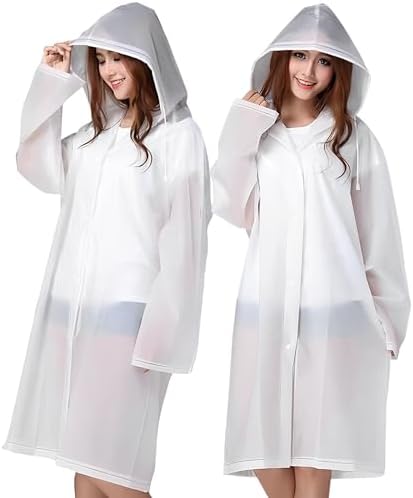 Cosowe Rain Ponchos for Adults Reusable, 2 Pcs Raincoats for Women Men with Hood (A-Adults Poncho-White) - 4